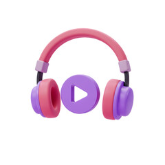 Poster - pink and purple 3d headphones with play button