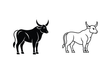 Poster - Minimalist Illustration Of Bull Cattle Silhouette And Outline Vector Design
