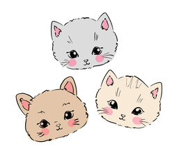Fototapete - Hand Drawn cute cat sketch vector illustration, Kids Print design, children trend print on t-shirt