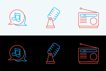 Poster - Set line Radio, Music note, tone and Microphone icon. Vector