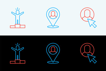 Poster - set line worker, productive human and location icon. vector