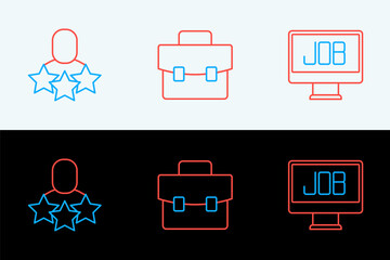 Poster - Set line Search job, Productive human and Briefcase icon. Vector