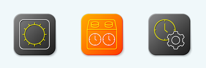 Poster - Set line Sun, Time chess clock and management icon. Vector