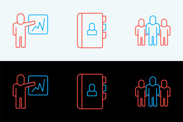 Poster - set line project team base, leader of of executives and resume icon. vector