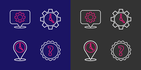 Poster - set line question mark, location with clock, time management and gear icon. vector