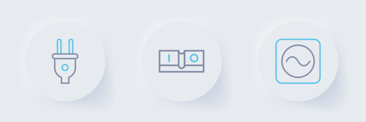 Poster - Set line AC voltage source, Electric light switch and plug icon. Vector