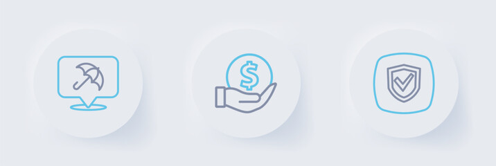 Poster - Set line Shield, Money with shield and Umbrella icon. Vector