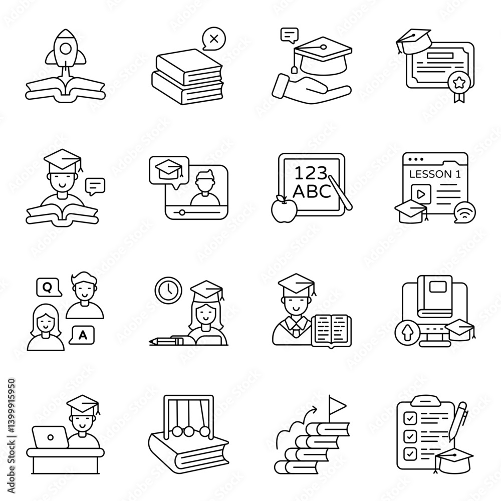 Pack of Study and Reading Line Icon Stock Vector | Adobe Stock