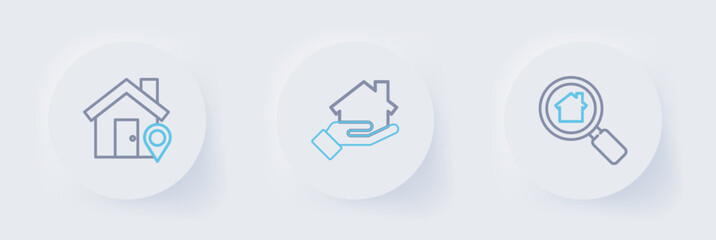 Poster - set line search house, realtor and location with icon. vector