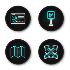 Poster - Set line Road traffic sign, Folded map, Parking and Infographic of city navigation icon. Vector