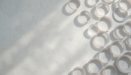 Poster - Artistic arrangement of circular objects on white surface minimalist design still life indoor close-up creativity unleashed