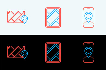 Poster - Set line City map navigation, and Gps device with icon. Vector