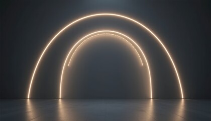 Poster - Illuminated light arches modern studio digital art abstract space low angle creative visualization