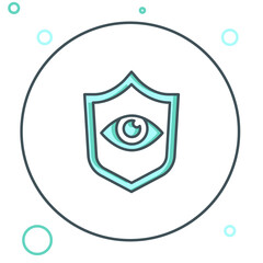 Poster - Line Shield and eye icon isolated on white background. Security, safety, protection, privacy concept. Colorful outline concept. Vector
