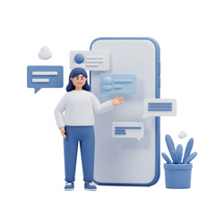 Poster - Woman Presenting Mobile App Interface 3D Render