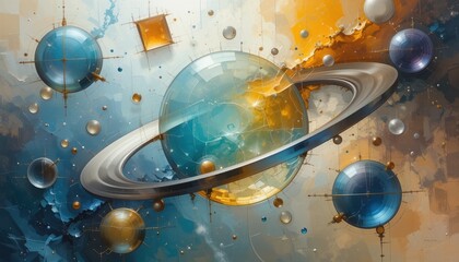 Poster - Cosmic exploration artistic depiction of planets and rings space environment digital artistry infinite universe viewpoint