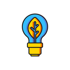 Poster - Color Light bulb with leaf icon isolated on white background. Eco energy concept. Alternative energy concept. Flat filled outline style with shadow. Vector