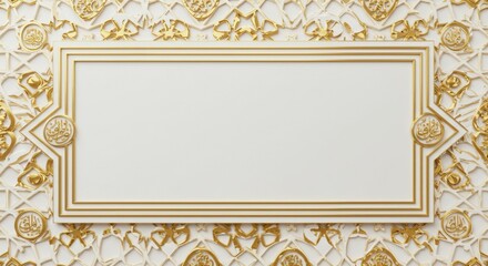 elegant islamic golden frame with intricate white arabesque background design for ramadan or eid