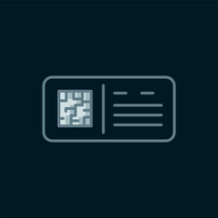 Poster - Line QR code ticket train icon isolated on black background. Flat filled outline style with shadow. Vector