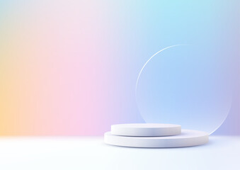 Poster - modern white tiered podium mockup 3d minimalist display stand for product showcase on pastel gradient backdrop