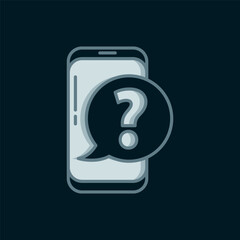 Poster - line mobile phone with question icon isolated on black background. flat filled outline style with sh