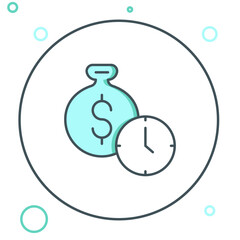 Poster - Line Time is money icon isolated on white background. Money is time. Effective time management. Convert time to money. Colorful outline concept. Vector