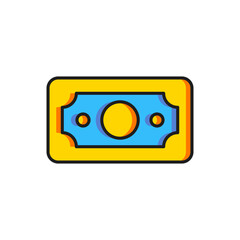 Poster - Color Stacks paper money cash icon isolated on white background. Money banknotes stacks. Bill currency. Flat filled outline style with shadow. Vector