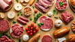 © Artem - Assorted meat products and bread on beige background