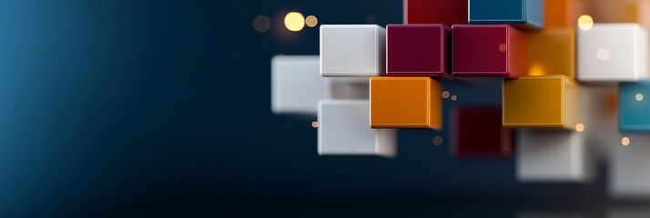Poster - Vibrant Cubes: A dynamic composition of multicolored cubes bursts forth against a gradient backdrop.