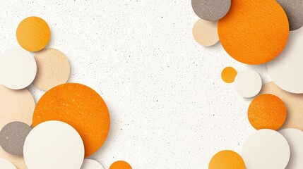 Poster - Geometric Harmony: Artistic arrangement of orange, cream, and gray circles floating elegantly, a visual symphony of form and texture. 