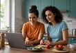 © Phung - Smiling women playfully plan meal prep online. AI Generated