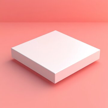 Minimalist white square platform rendered floating above a soft pink surface