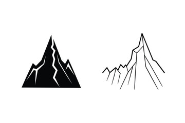 Poster - Mountain Peak Minimalist Icon Set Black Silhouette And Outline Vector Illustration
