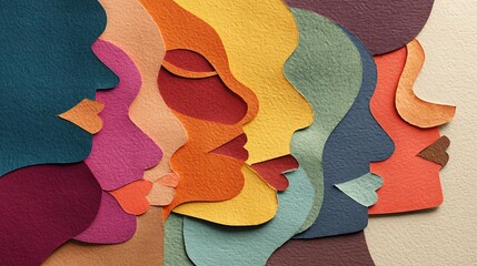 Poster - Abstract Geometric Faces in Artistic Layers of Colorful Paper Cutouts