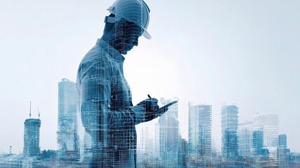 Poster - Double Exposure of Architect Engaged with Smart City Development