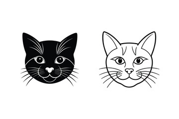 Poster - Two Cat Faces In Black And White Graphic Minimalistic Illustration