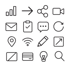 Poster - Modern Icon Set: Streamlined, minimalist icons representing various digital and communication functions, perfect for user interfaces and digital design.