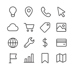 Poster - Minimalist Icons Array: A collection of clean, vector-based icons, perfect for use in digital interfaces, websites, and design projects. The icons showcase a variety of essential symbols.