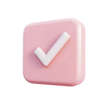 A 3D rendered pink checkmark graphic.