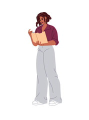 Poster - Dissatisfied businesswoman holds folder, looks at financial report. African American woman is disappointed checking workflow, documents, papers. Flat isolated vector illustration on white background