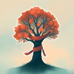Poster - Modern flat icon design sticker. Kawaii style real tree icon vector illustration art design. Nature concept design