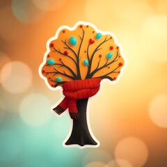 Poster - Modern flat icon design sticker. Kawaii style real tree icon vector illustration art design. Nature concept design