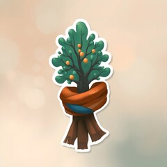 Poster - Modern flat icon design sticker. Kawaii style real tree icon vector illustration art design. Nature concept design