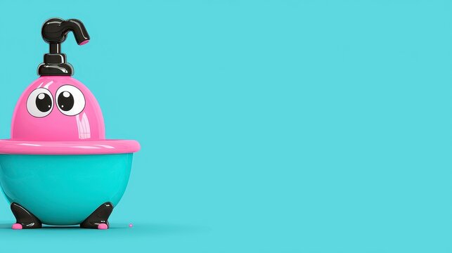 Playful Pink and Teal Cartoon Soap Dispenser 3D Render