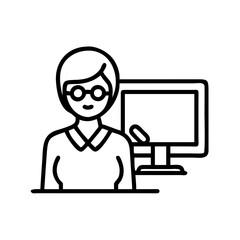 Poster - Illustration of woman working on computer vector design for business and technology concept