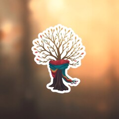 Poster - Modern flat icon design sticker. Kawaii style real tree icon vector illustration art design. Nature concept design