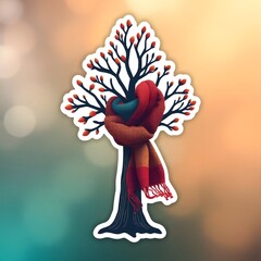 Poster - Modern flat icon design sticker. Kawaii style real tree icon vector illustration art design. Nature concept design