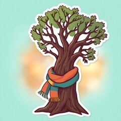 Poster - Modern flat icon design sticker. Kawaii style real tree icon vector illustration art design. Nature concept design