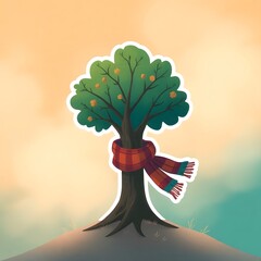 Poster - Modern flat icon design sticker. Kawaii style real tree icon vector illustration art design. Nature concept design