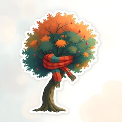 Poster - Modern flat icon design sticker. Kawaii style real tree icon vector illustration art design. Nature concept design